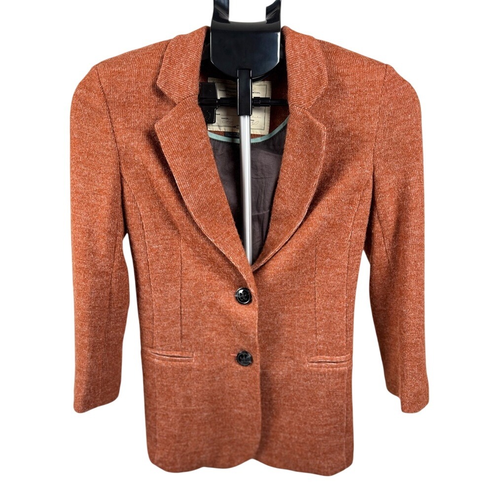 Anthropologie Cartonnier Rust Orange Tailored Blazer Jacket Size 2 Button Career